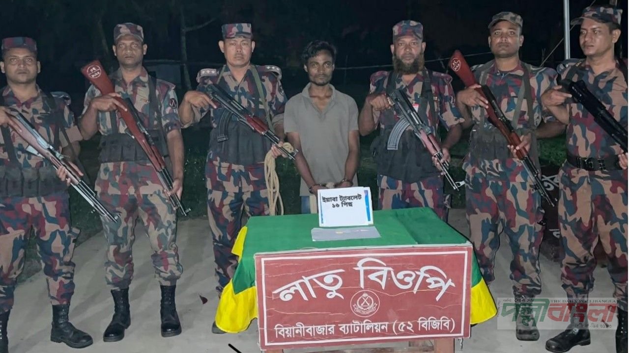 বড়লেখা সীমান্তে বিজিবির অভিযানে ইয়াবাসহ গ্রেপ্তার ১